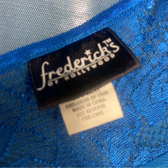 Vtg FREDERICKS OF HOLLYWOOD Lace See-Through Babydoll Chemise Slip Blue Sz XL - Picture 7 of 7